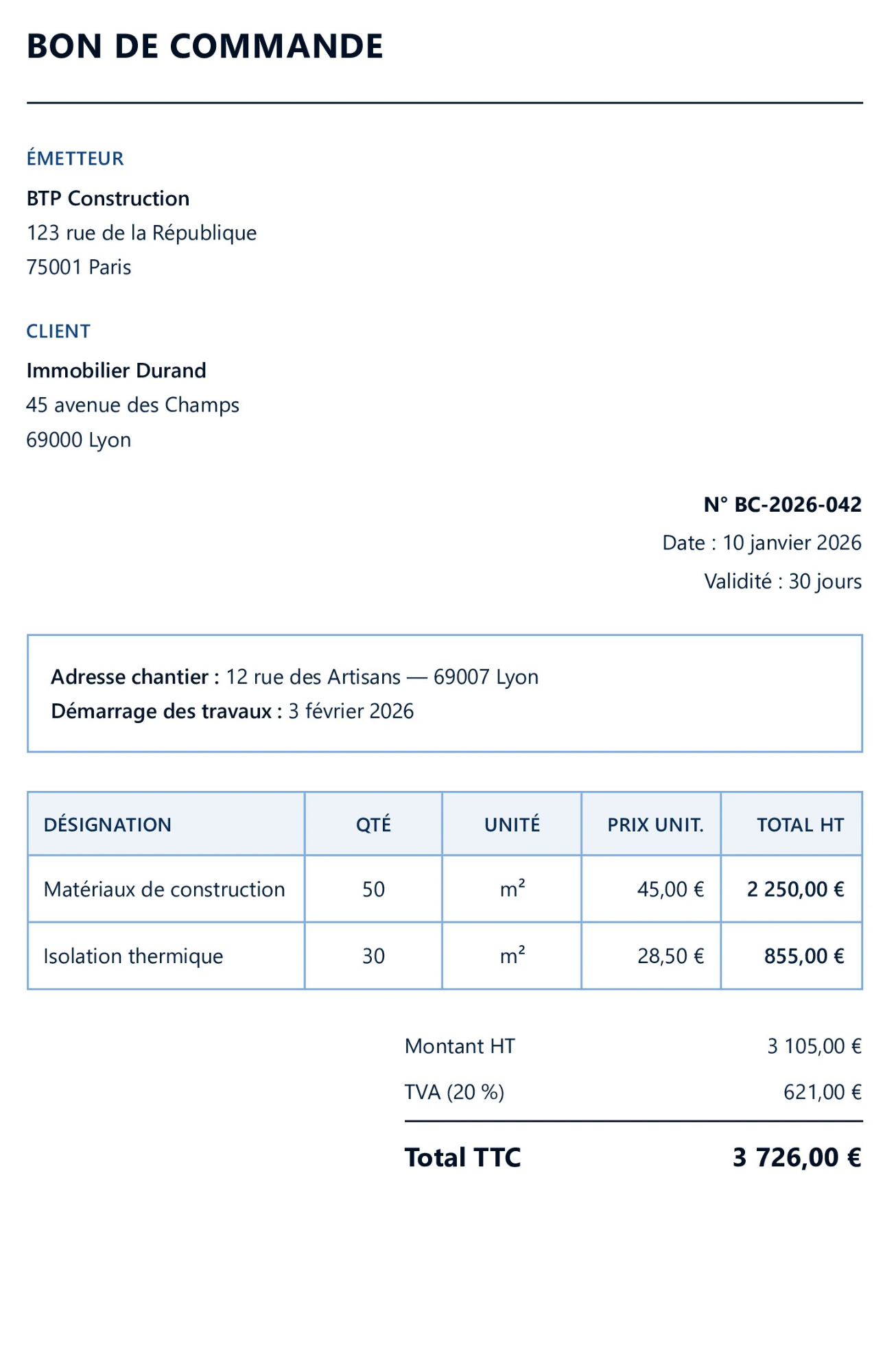 Exemple bon de commande Kevalto